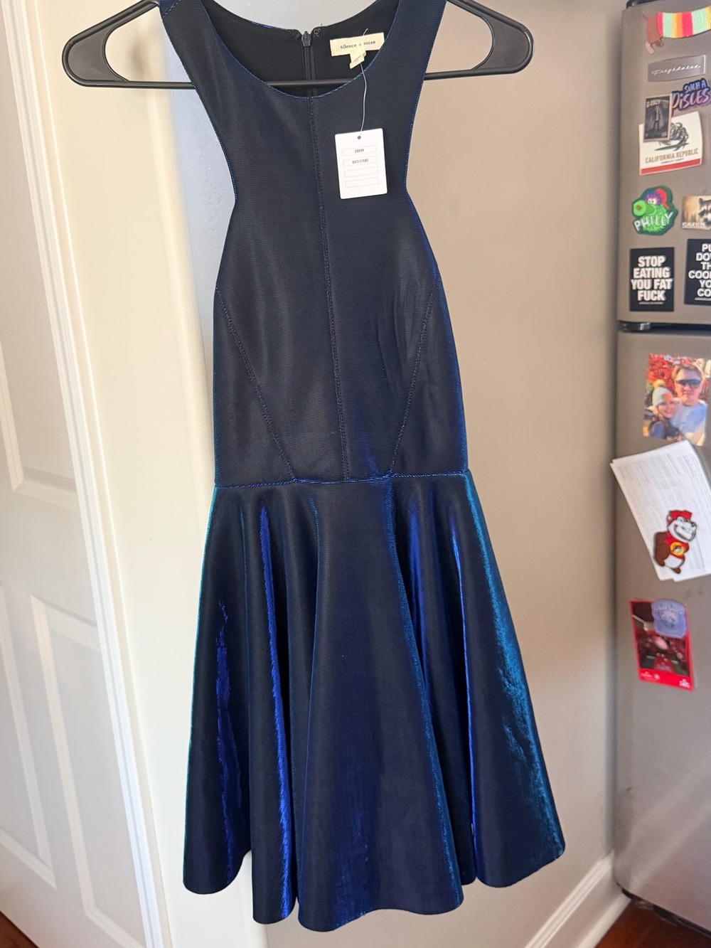 Urban Outfitters Silence + Noise Metallic Blue Midi Dress NWT – Size M